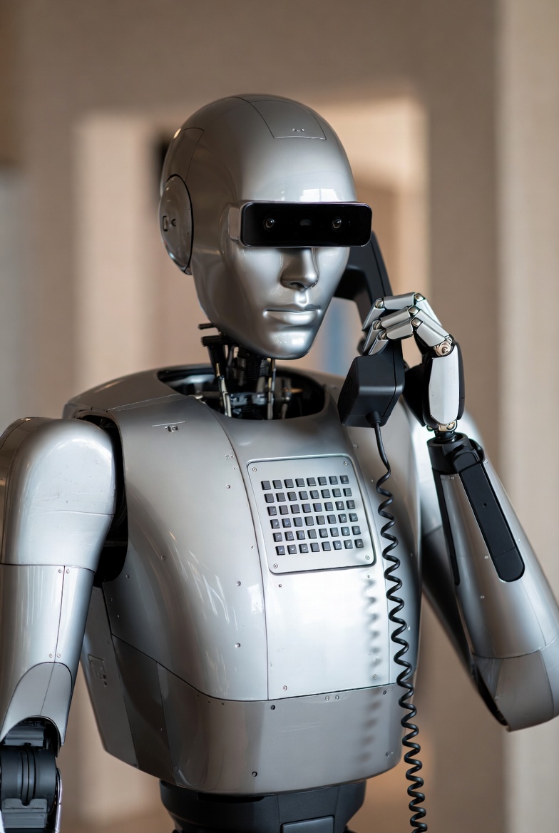 robot contestando al telefono