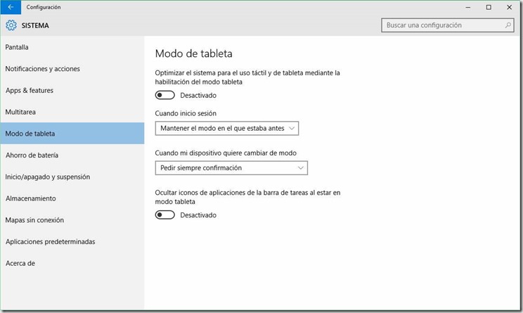 Windows 10 configuracion tableta