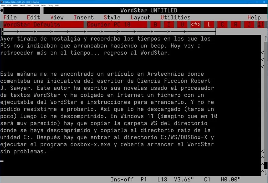 wordstar en dosbox-x (Mediana)