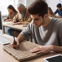 Escribiendo con tablillas de arcilla en clase