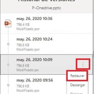 historial de versiones de onedrive