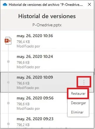 historial de versiones de onedrive jpg