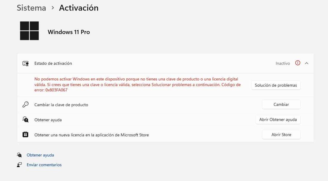 error activacion windows 11 pro