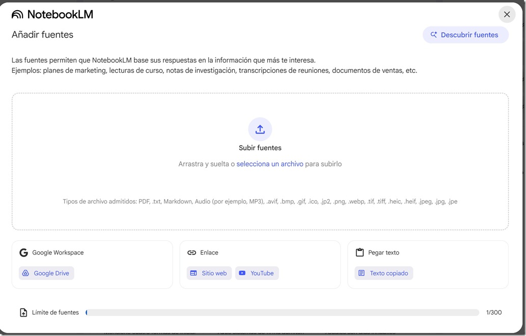Añadir fuente en Notebooklm