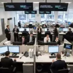 Empleados esperando que cargue el software de la empresa para fichar b 2