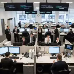 Empleados esperando que cargue el software de la empresa para fichar b 2