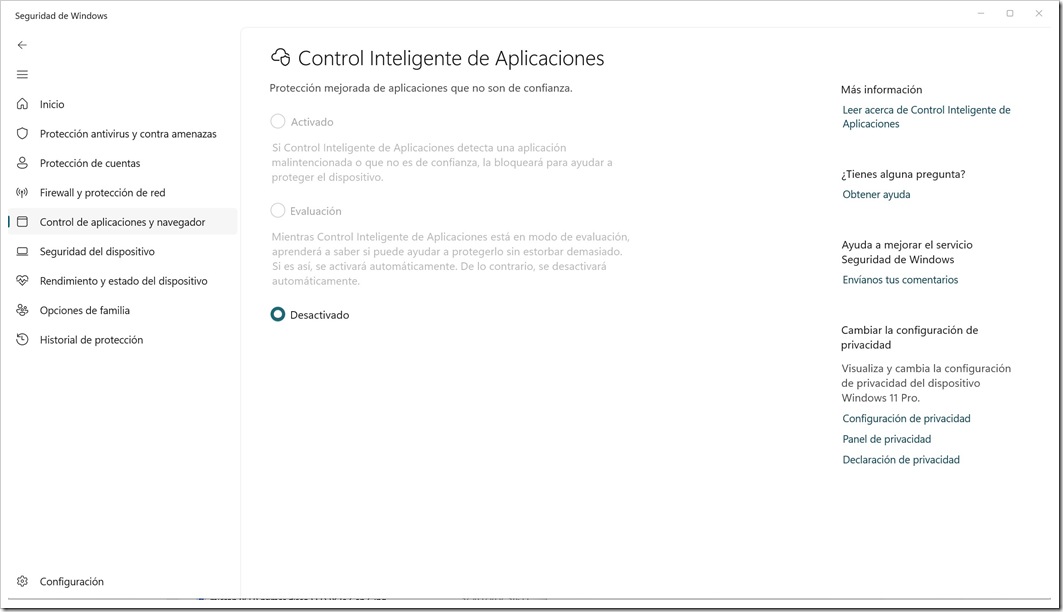Desactivar control inteligente de aplicaciones windows 11 _c