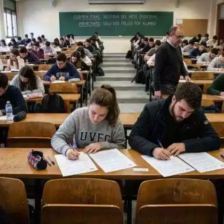 alumnos universitarios respondiendo un examen escrito 2