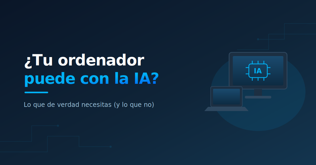 Ordenador de sobremesa y portátil sobre una mesa de oficina, simbolizando el hardware para IA